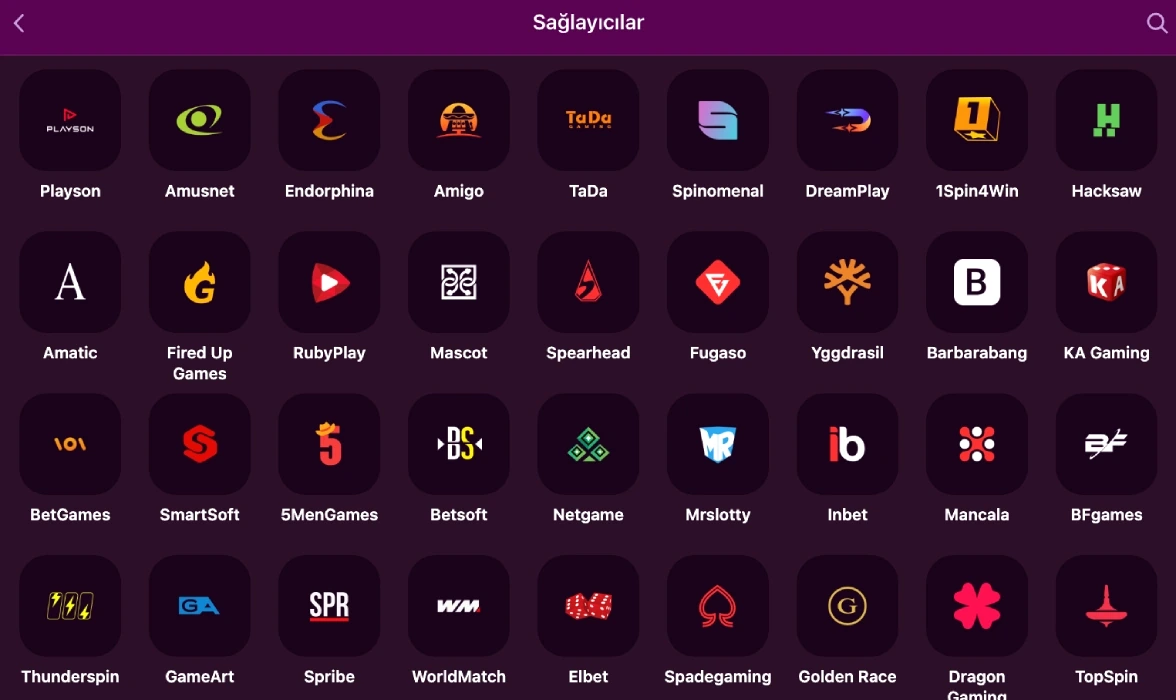 Lüx Casino slots lobby provider grid A lobby screen with dozens of provider logos arranged in a grid